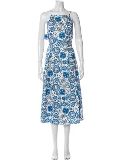 Pre-owned Borgo De Nor Floral Print Midi Length Dress In White