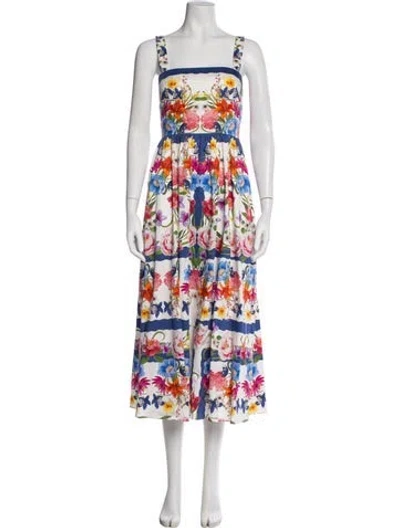 Pre-owned Borgo De Nor Floral Print Midi Length Dress In White