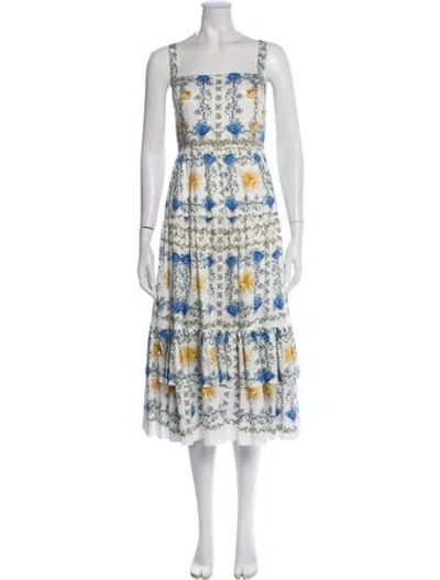 Pre-owned Borgo De Nor Floral Print Midi Length Dress In White