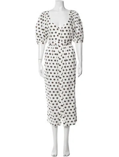 Pre-owned Borgo De Nor Floral Print Midi Length Dress In White