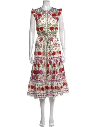 Pre-owned Borgo De Nor Floral Print Midi Length Dress In White