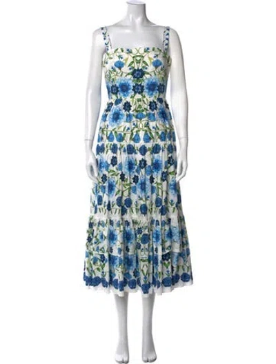 Pre-owned Borgo De Nor Floral Print Midi Length Dress In White