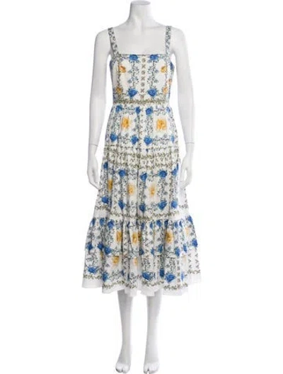 Pre-owned Borgo De Nor Floral Print Midi Length Dress In White