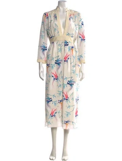 Pre-owned Borgo De Nor Floral Print Midi Length Dress In White