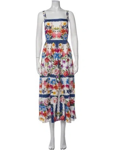 Pre-owned Borgo De Nor Floral Print Midi Length Dress In White