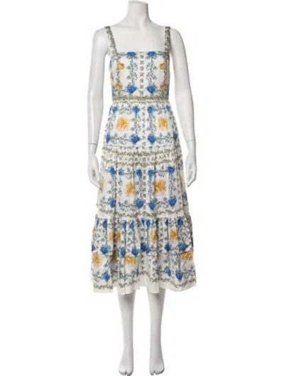 Pre-owned Borgo De Nor Floral Print Midi Length Dress In White