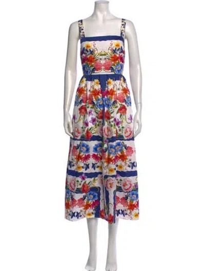 Pre-owned Borgo De Nor Floral Print Midi Length Dress In White
