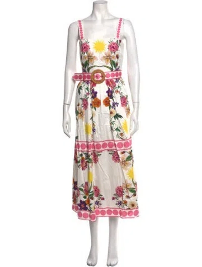 Pre-owned Borgo De Nor Floral Print Midi Length Dress In White