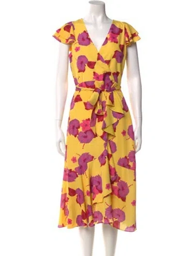 Pre-owned Borgo De Nor Floral Print Midi Length Dress In Yellow
