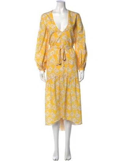 Pre-owned Borgo De Nor Floral Print Midi Length Dress In Yellow