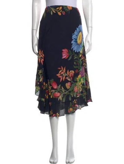 Pre-owned Borgo De Nor Floral Print Midi Length Skirt In Blue