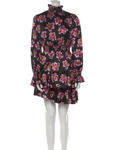 Pre-owned Borgo De Nor Floral Print Mini Dress In Black