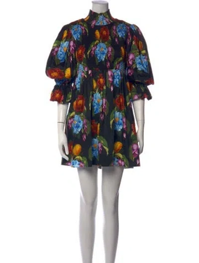 Pre-owned Borgo De Nor Floral Print Mini Dress In Black/red