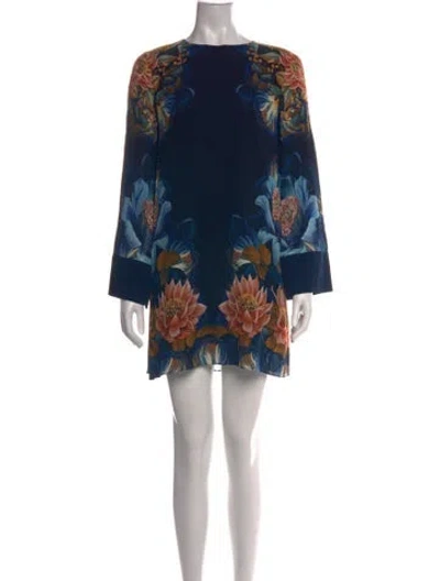 Pre-owned Borgo De Nor Floral Print Mini Dress In Blue