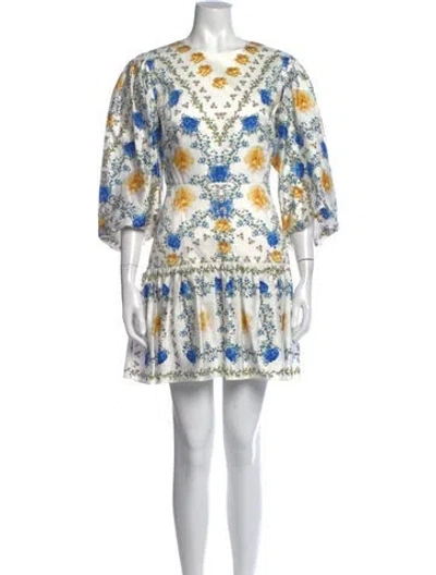 Pre-owned Borgo De Nor Floral Print Mini Dress In White