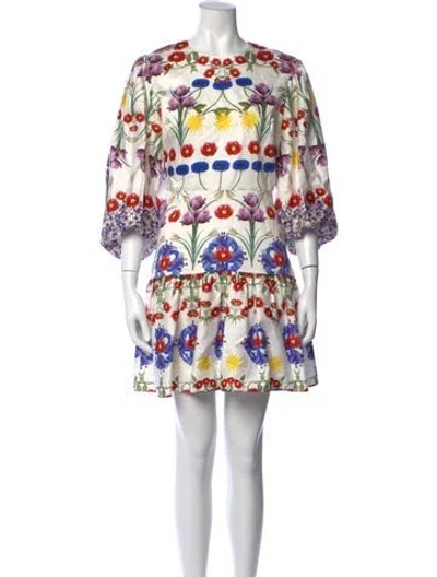 Pre-owned Borgo De Nor Floral Print Mini Dress In White