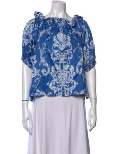 Pre-owned Borgo De Nor Floral Print Off-the-shoulder Blouse W/ Tags In Blue