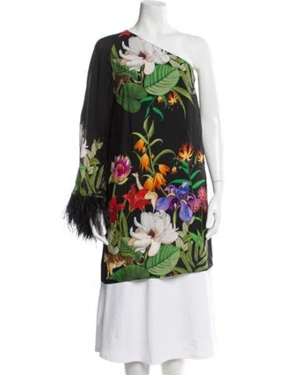 Pre-owned Borgo De Nor Floral Print One-shoulder Top In Black