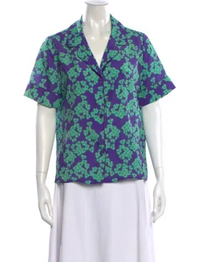 Pre-owned Borgo De Nor Floral Print Short Sleeve Blouse In Green