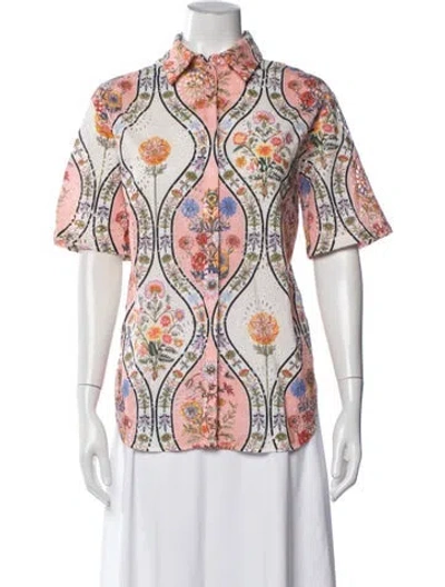 Pre-owned Borgo De Nor Floral Print Short Sleeve Blouse In White