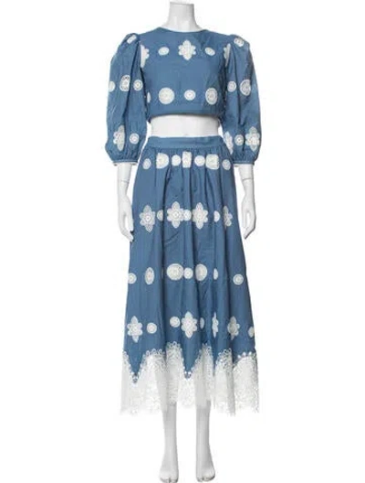 Pre-owned Borgo De Nor Floral Print Skirt Set In Blue
