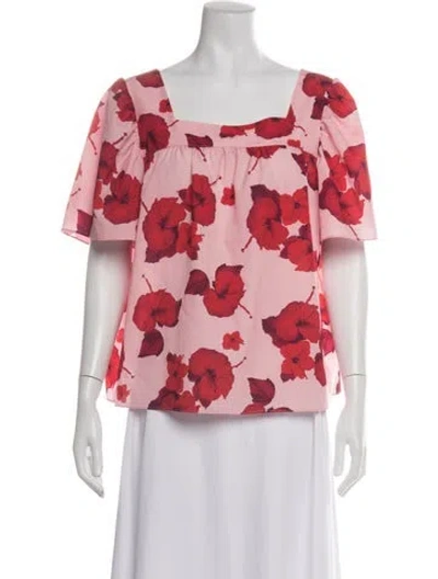 Pre-owned Borgo De Nor Floral Print Square Neckline Blouse In Red