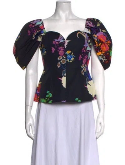 Pre-owned Borgo De Nor Floral Print Square Neckline Top In Black