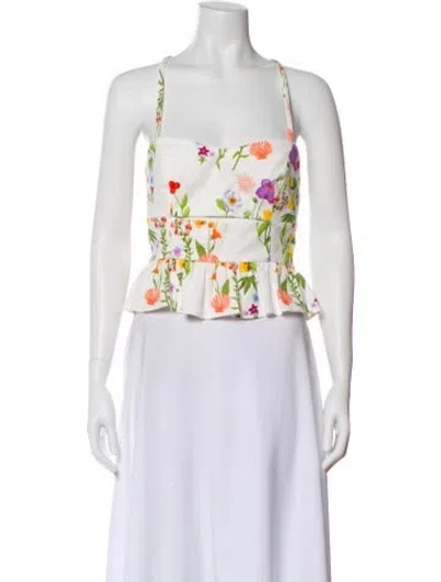 Pre-owned Borgo De Nor Floral Print Square Neckline Top W/ Tags In White