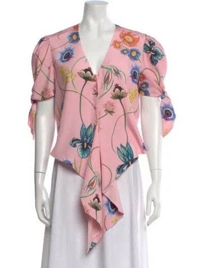Pre-owned Borgo De Nor Floral Print V-neck Blouse In Pink