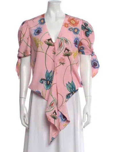 Pre-owned Borgo De Nor Floral Print V-neck Blouse In Pink