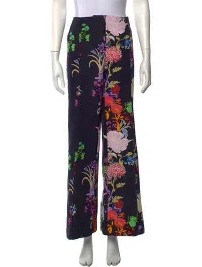 Pre-owned Borgo De Nor Floral Print Wide Leg Pants In Blue