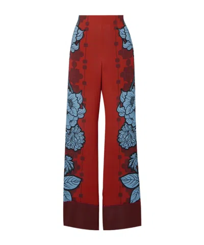 Borgo De Nor Havana Floral-print Satin-trimmed Crepe De Chine Pants In Blue