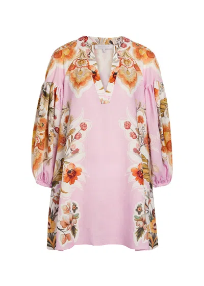 Borgo De Nor Harlow Floral-print Linen And Cotton-blend Mini Dress In Purple