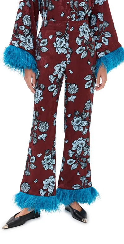 Borgo De Nor Havana Trousers With Feathers Glass Flower Burgundy/blue