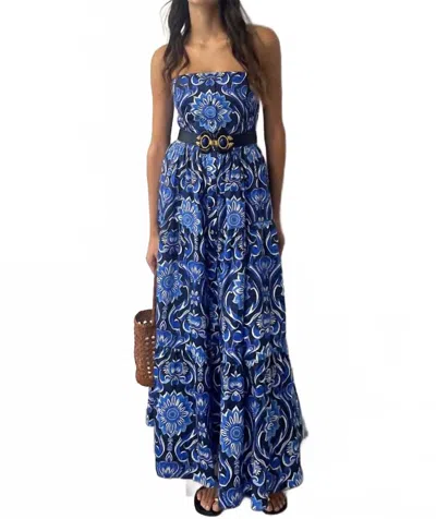 Borgo De Nor Jou Jou Maxi Dress In Botanical Tile In Blue