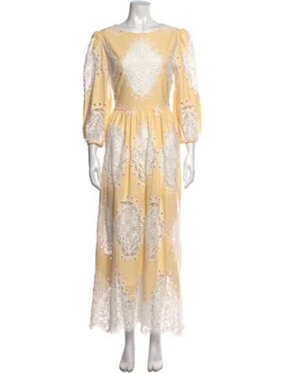 Pre-owned Borgo De Nor Lace Pattern Long Dress In Neutrals