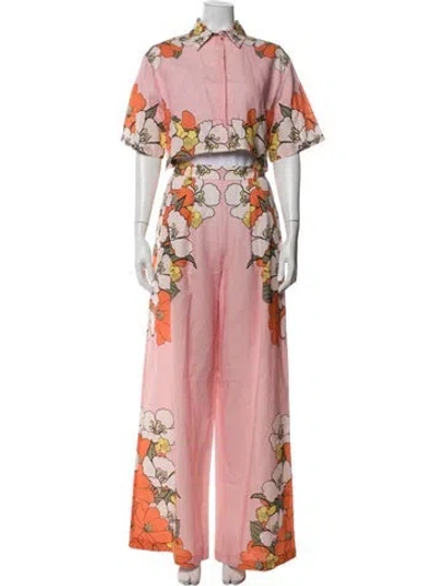 Pre-owned Borgo De Nor Linen Floral Print Pant Set W/ Tags In Pink