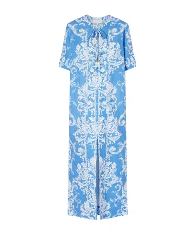 Borgo De Nor Calista Linen Printed Maxi Dress In Blue