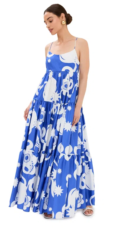 Borgo De Nor Merle Tiered Floral-print Cotton-poplin Maxi Dress In Blue