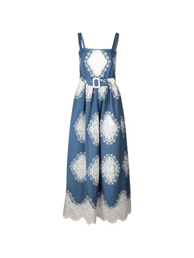 Borgo De Nor Nina Lace Belted Maxi Dress In Blue