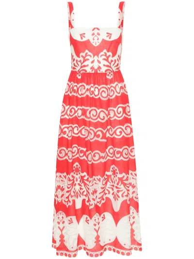 Borgo De Nor Women's Ninet Lace-embroidered Midi-dress In Red