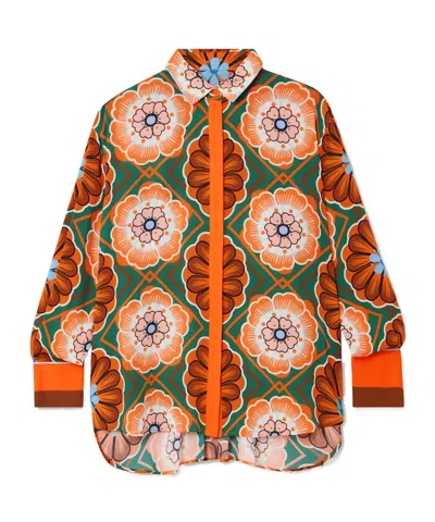 Borgo De Nor Nova Printed Crepe Shirt In Orange