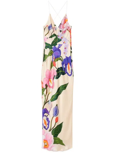 Borgo De Nor Olive Floral-print Satin-crepe Maxi Dress In Multicolor