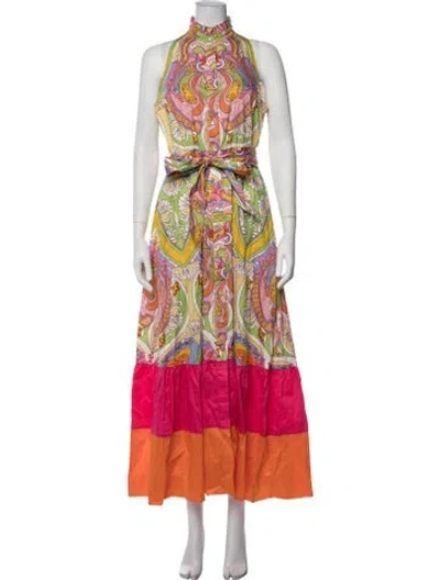 Pre-owned Borgo De Nor Paisley Print Long Dress In Orange