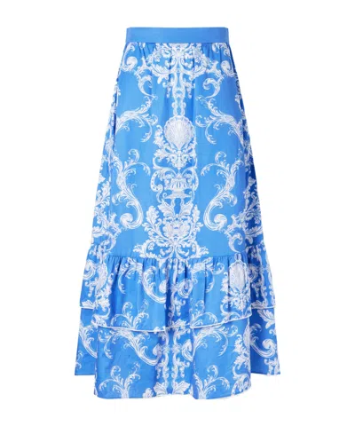 Borgo De Nor Paulina Printed Cotton Midi Skirt In Blue