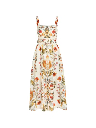 Borgo De Nor Petra Floral-print Linen And Cotton-blend Midi Dress In White
