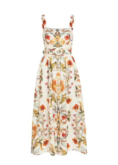 Borgo De Nor Petra Floral-print Linen And Cotton-blend Midi Dress In White
