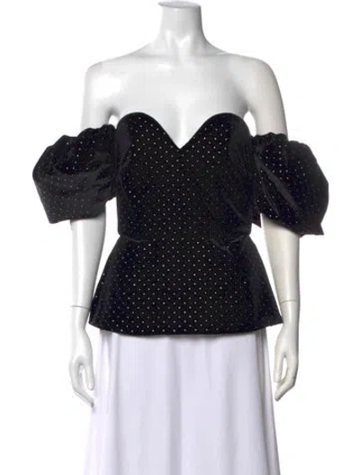 Pre-owned Borgo De Nor Polka Dot Print Off-the-shoulder Blouse In Black