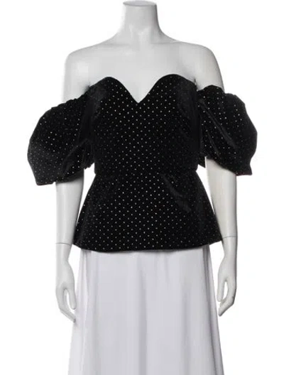 Pre-owned Borgo De Nor Polka Dot Print Off-the-shoulder Blouse In Black