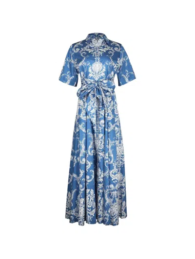 Borgo De Nor Posie Barocco-print Maxi Dress In Blue